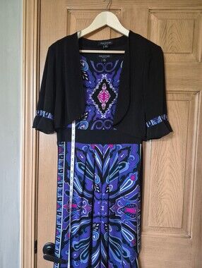 LIKE NEW size 14P - Perceptions Purple & Black Printed Dress with Bolero